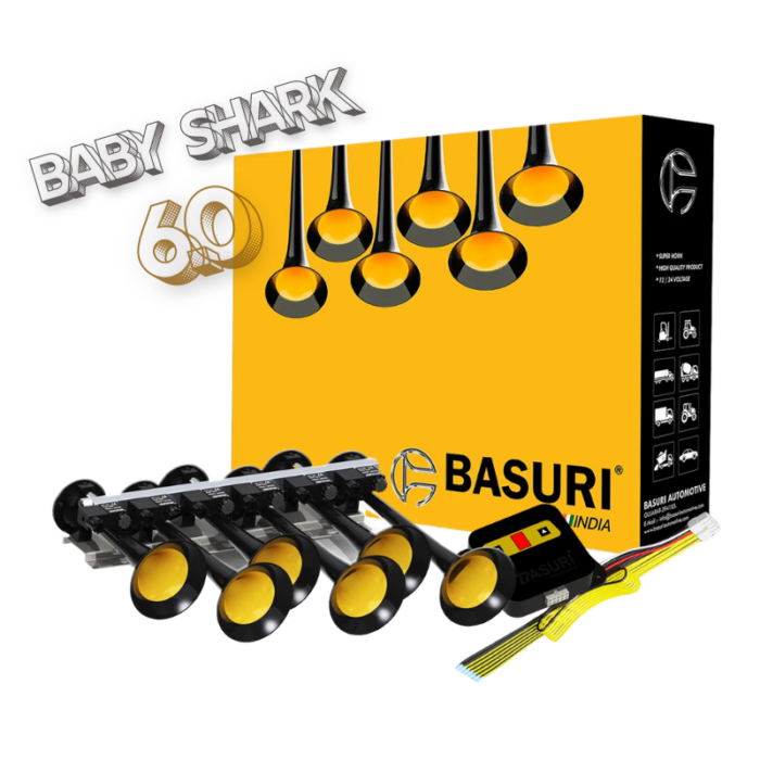 Basuri Baby Shark 6.0 luchthoorn voor 12/24v gebruik - 135DB luide toeter die enkel met een compressor gebruikt kan worden op bijvoorbeeld je auto, vrachtwagen, tractor, camper of ander soort voertuig