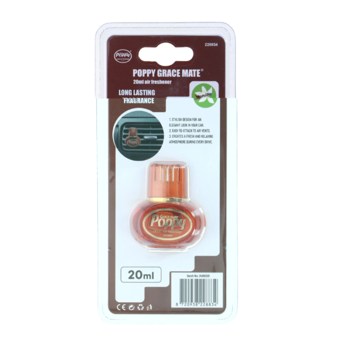 Mini Poppy Grace Mate Vanilla - EAN: 8720938228834 - Lufterfrischer für dein Auto, LKW und Wohnmobil - passt in dein Lüftungsgitter - 20ml